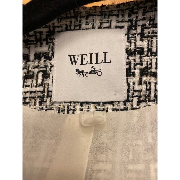 WEILL Tweed Black & White open front Chanel style Blazer / Jacket size 6 - Picture 11 of 12